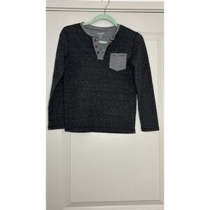 Cat & Jack Shirt Boys Medium (8-10) Black Double Knit Henley Neck Winter Wear